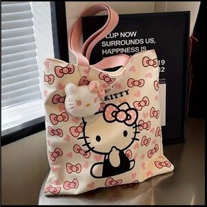 Hello Kitty Pink and White Tote Bag with Repeating Pattern and Classic Design